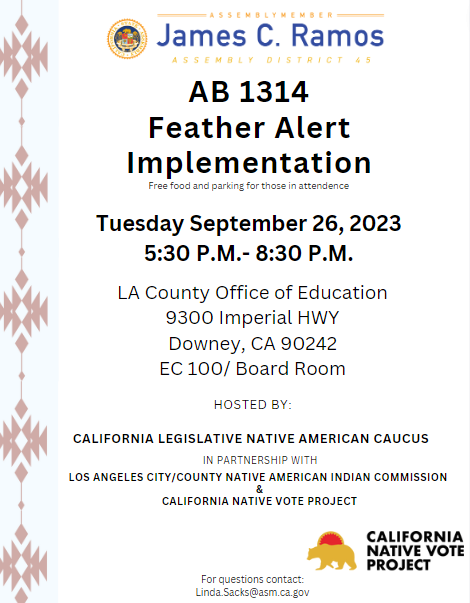 AB 1314 Feather Alert Implementation Roundtable at LA County Office of Education Flyer