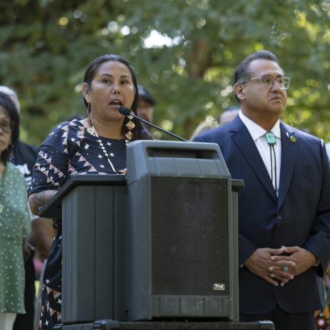 speaking at podium