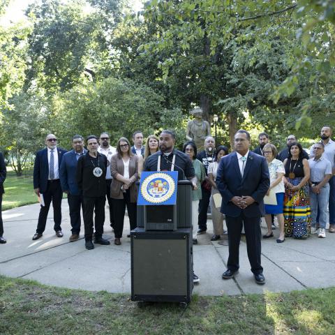 speaking at podium