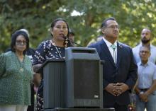 speaking at podium