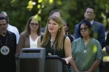 member speaking at press conference 